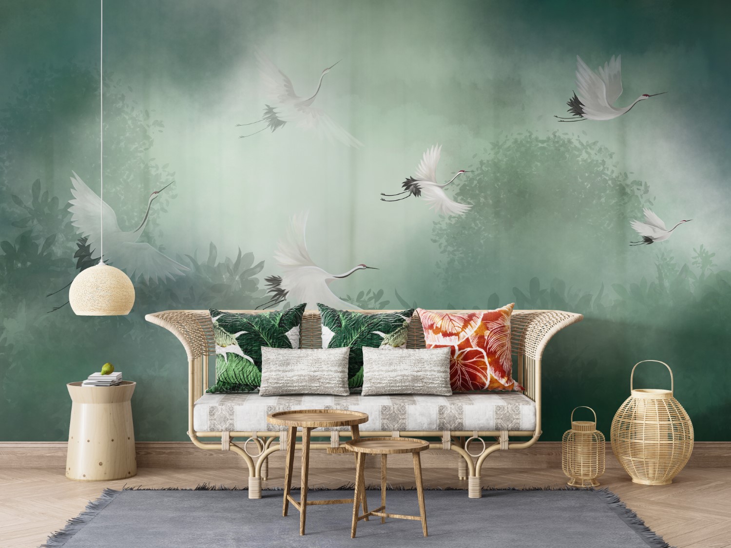 Chinoiserie Flowers and Crane Birds Mural Wallpaper, Peel and Stick Mural  Poster - United Wall Art